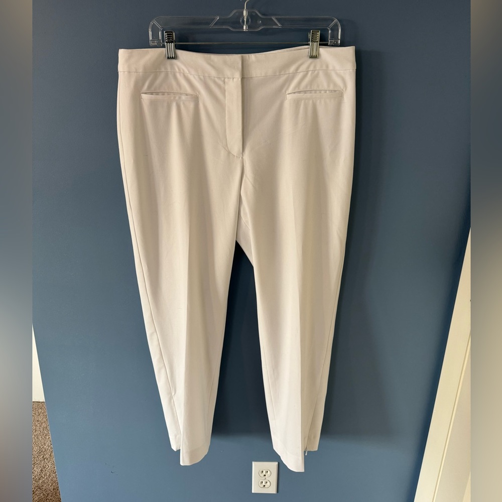 Talbots Petites Heritage Fit white lined pants with zip leg edges 14 Petite